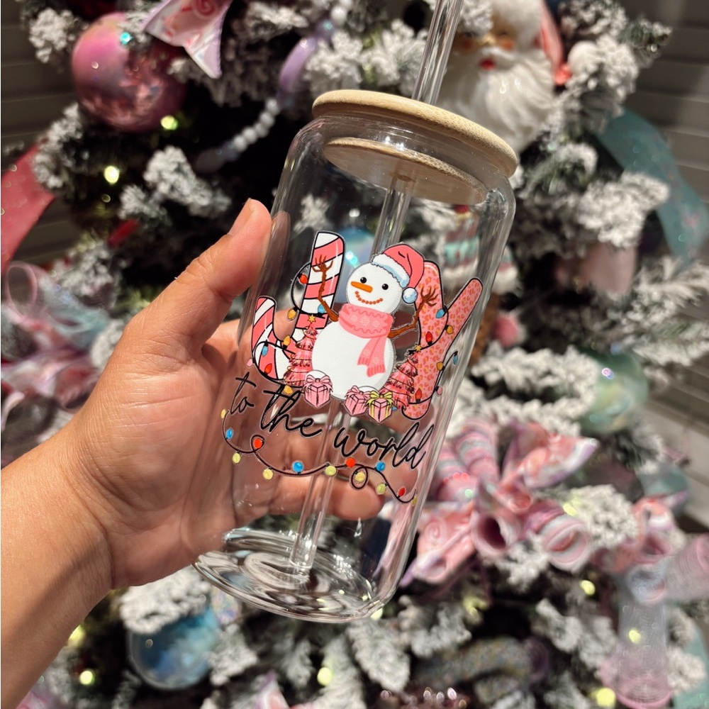 Christmas glass tumbler w/straw